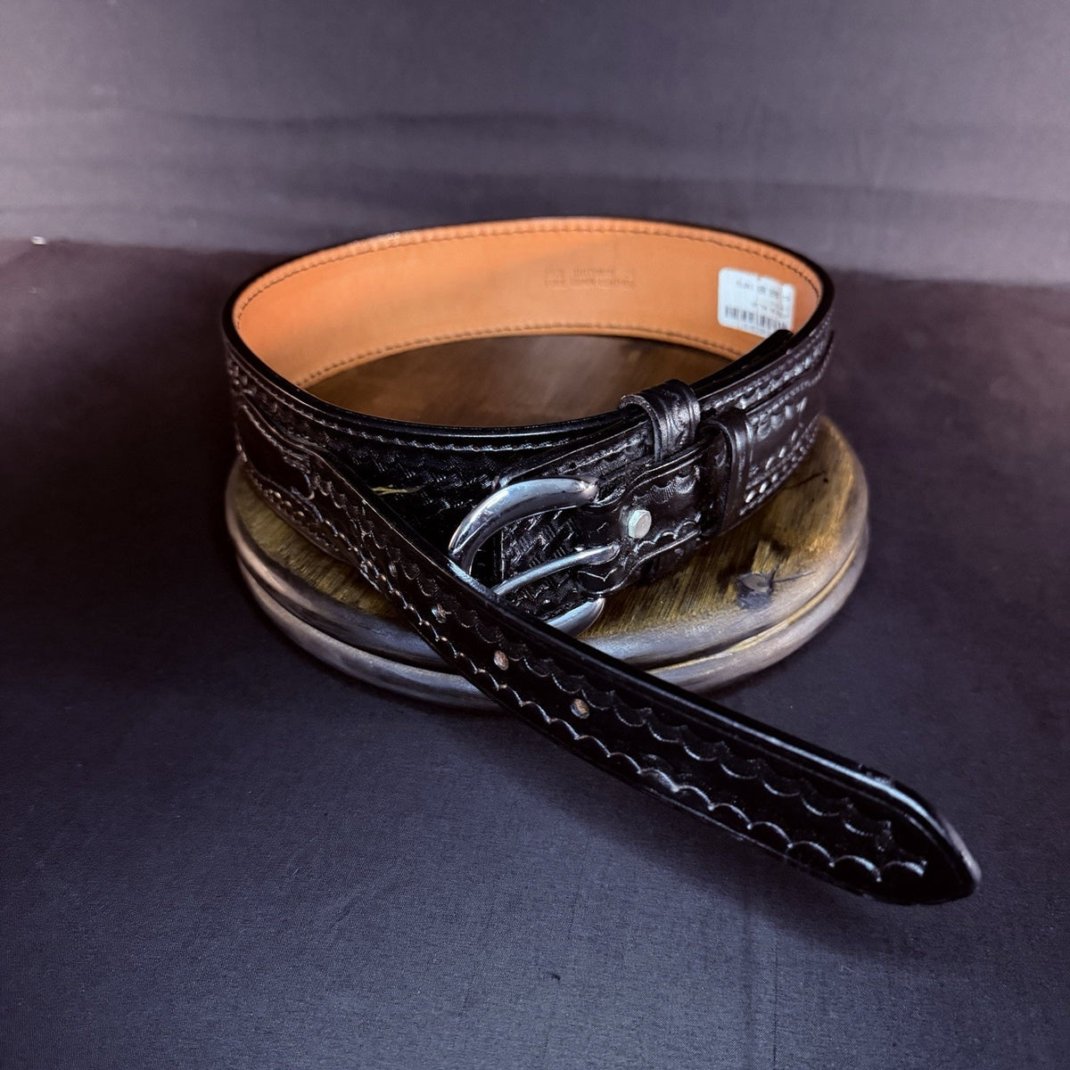 Dutyman River Belt Size 30" Basketweave 2.25" Black Leather Nickle Buckle 1121