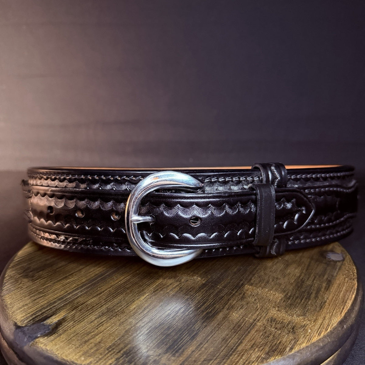 Dutyman River Belt Size 30" Basketweave 2.25" Black Leather Nickle Buckle 1121