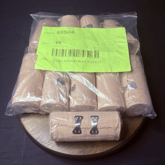 Cotton Elastic Compression Bandages (4"x4.5yd) Body Wrap With Clips 10 Pack