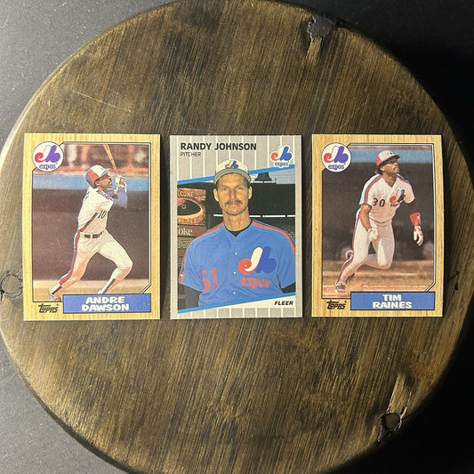 1989 (3) Expos Randy Johnson #381 Rookie Card & #345 Andre Dawson,#30 Tim Raines