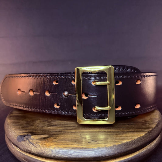 Dutyman Sam Browne Duty Belt Size 28" Black Leather Brass Buckle 2.25" Wide