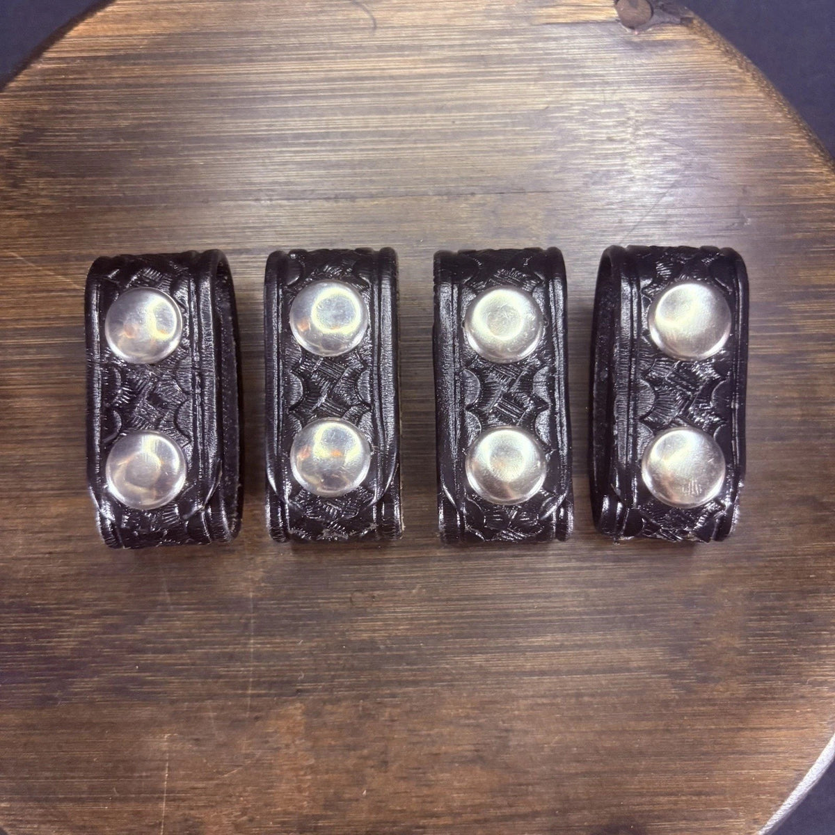 Duty Belt Keeper Basketweave Leather Chrome Double Snap 7.25” Lot of 6 Keepers