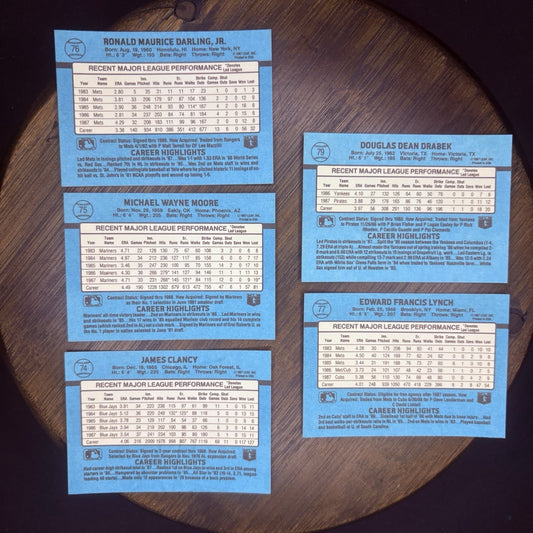 Donruss 1988 High Grade Cards #79, #77, #76, #75, #74 MLB Baseball (Lot 5)