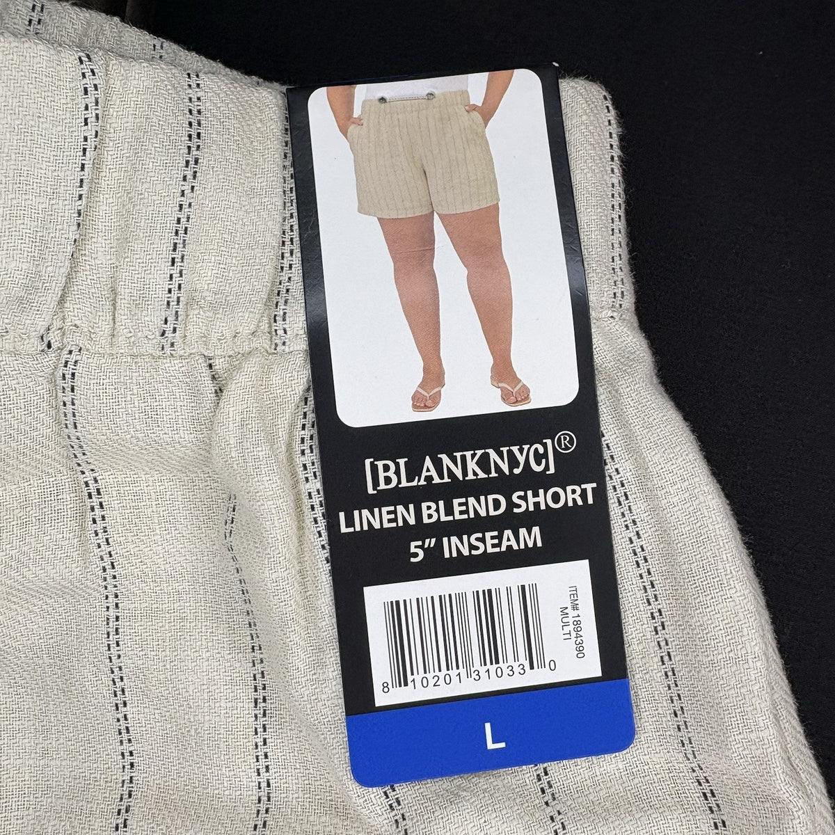 BLANKNYC Linen Blend Stripe Shorts Size Large High Rise Elastic Waist 5" Inseam