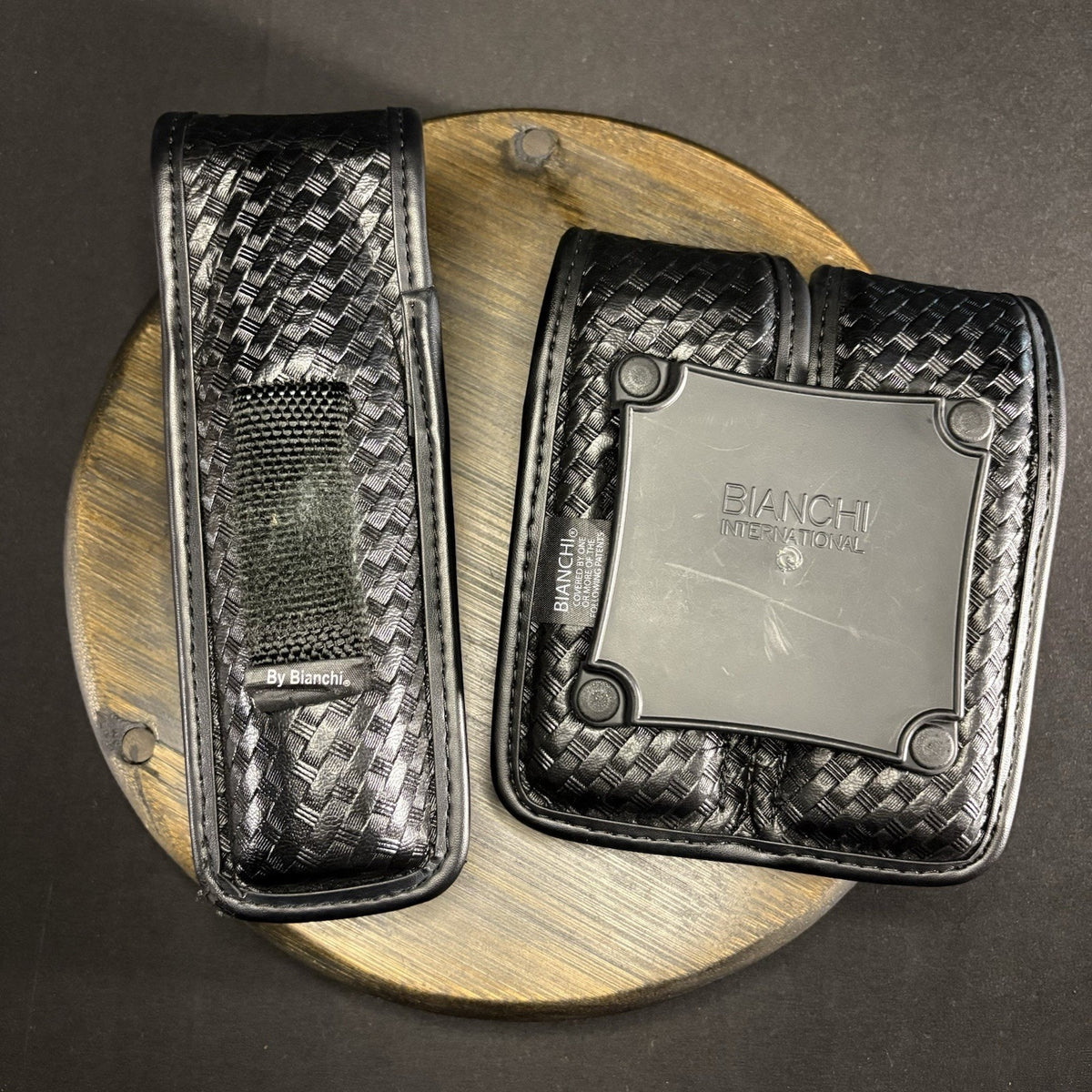 Bianchi Magazine Carrier Size .45/10mm And Flashlight Pouch Basketweave Accumold