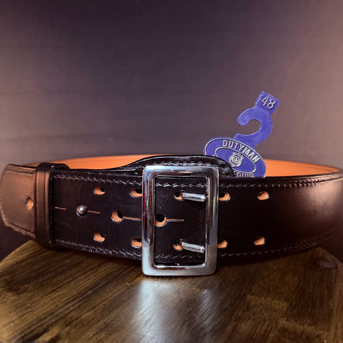 Dutyman Sam Browne Duty Belt Size 48" Plain Black Leather Nickel Buckle 2.25"