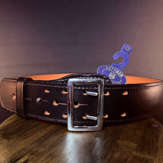 Dutyman Sam Browne Duty Belt Size 48" Plain Black Leather Nickel Buckle 2.25"