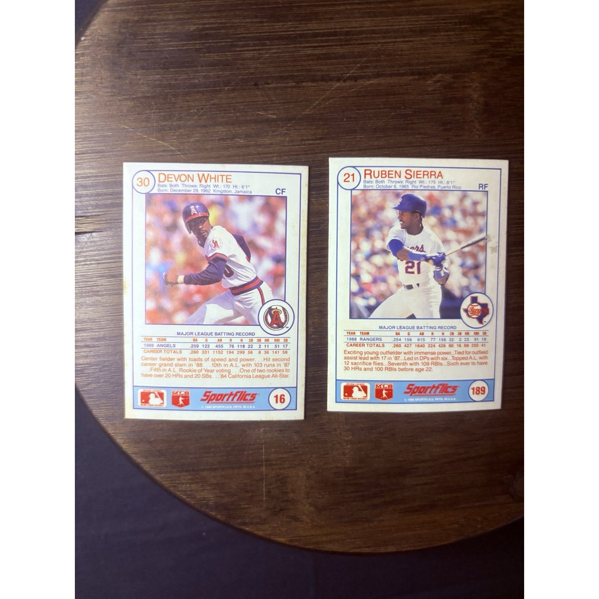 Sportsflics Rookie Lot (2) High Grade Devon White & Ruben Sierra Cards