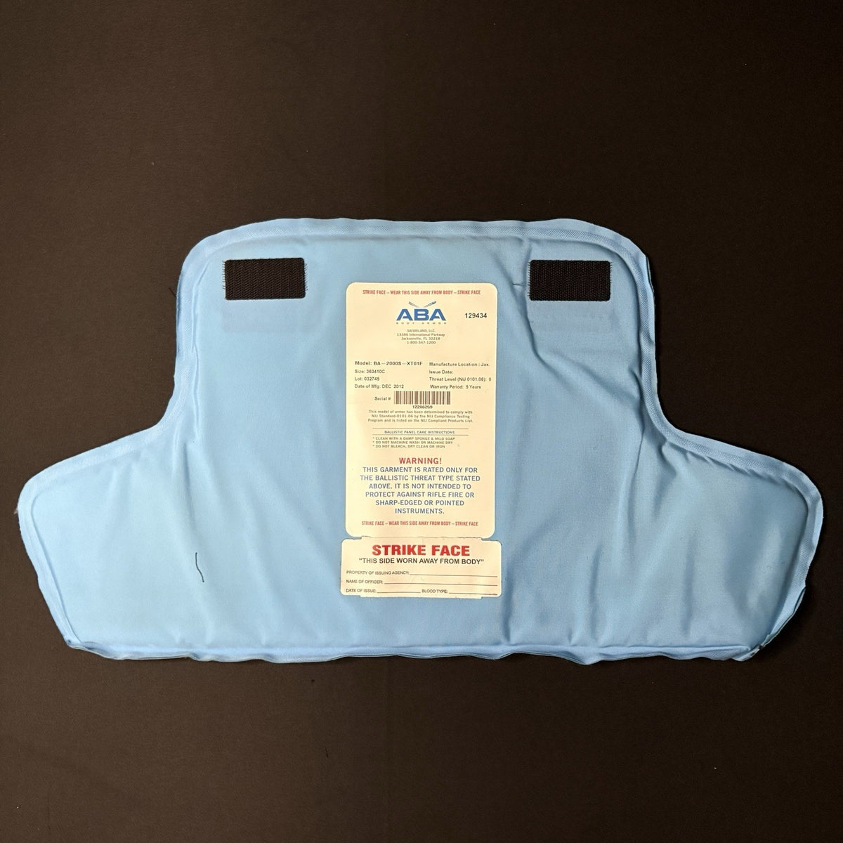 ABA Bullet Proof Vest Level 2 (II) Size Female Large Concealable Ballistic Vest