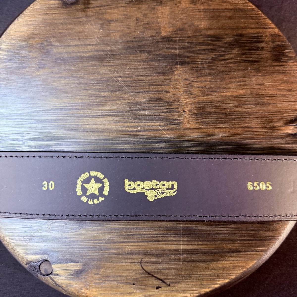 Boston Leather Belt Size 30" High Gloss Black Garrison Gold Buckle Made in USA