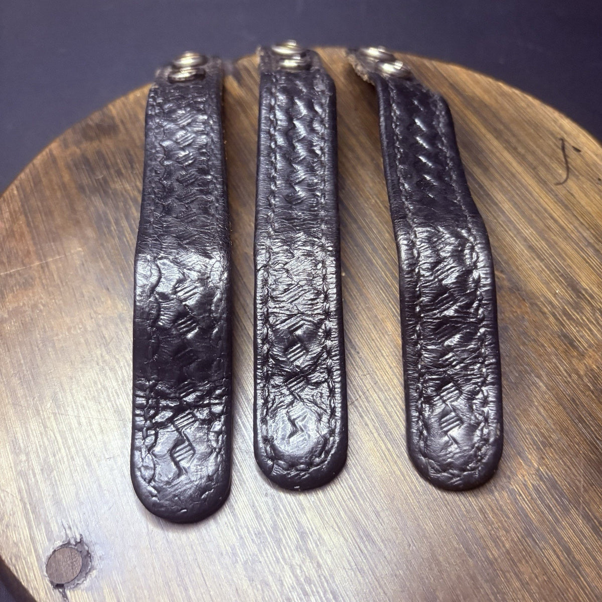 Duty Belt Keeper 3 Leather Black Basket Weave With Hidden Double Snaps