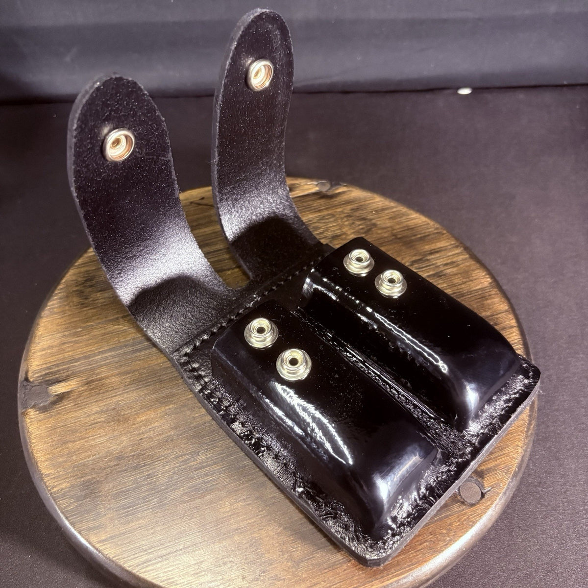 Galls Double Magazine Pouch Gloss Black Plain Leather Chrome Snaps