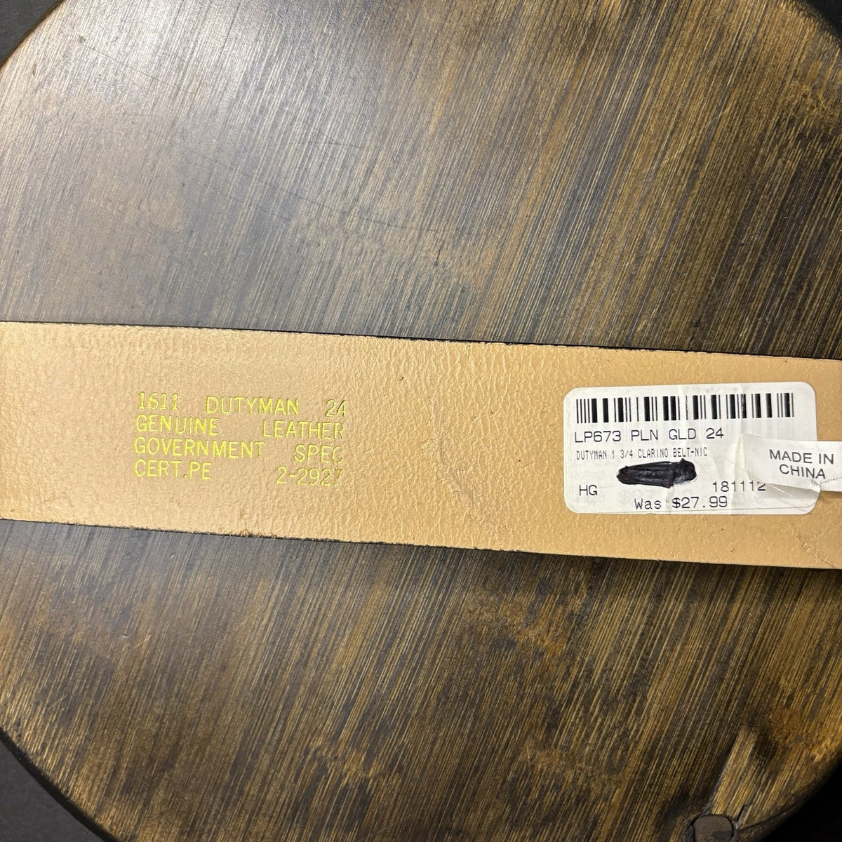 DutyMan Government Duty Belt Size 24” Plain Black Leather Brass Buckle 1611
