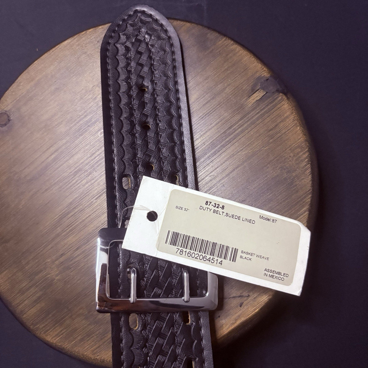 Safariland Model 87 Duty Belt - Size 32 - Sued Lined Basketweave - Black/Chrome