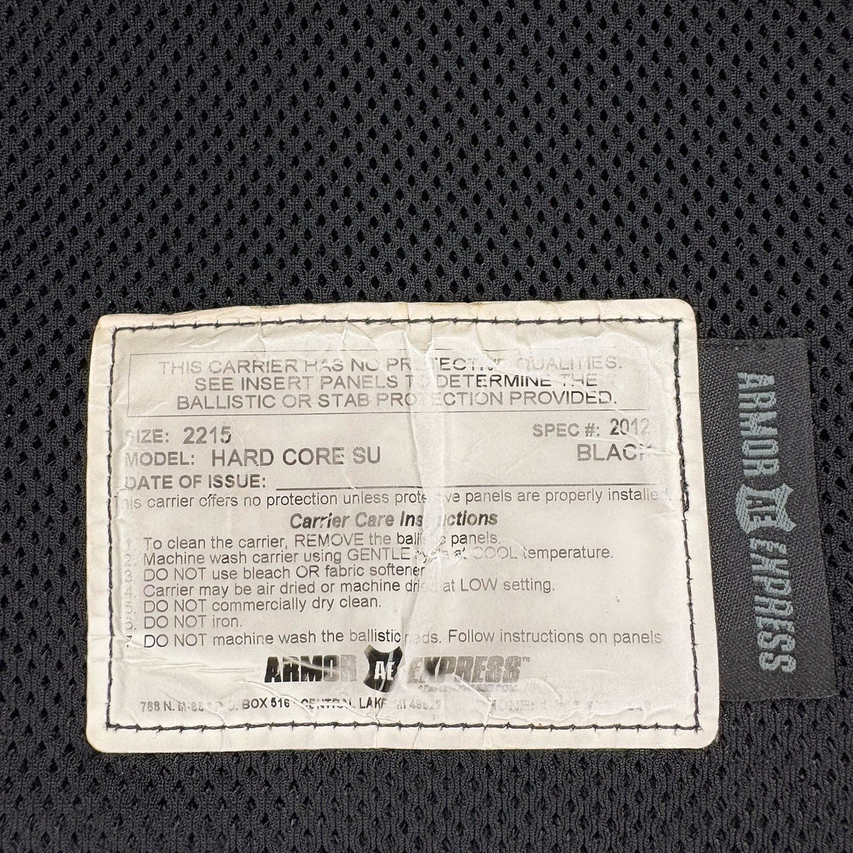 Armor Express Hard Core Tactical Carrier Vest Size Large Black MOLLE Padded