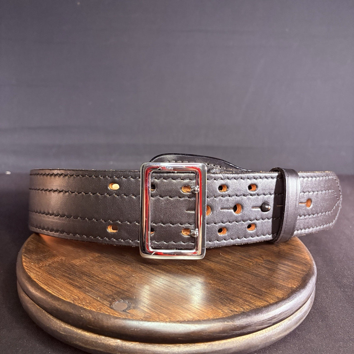 DutyMan Duty Belt Size 30” Black Plain Leather Chrome Buckle 4 Row Stitched 4011