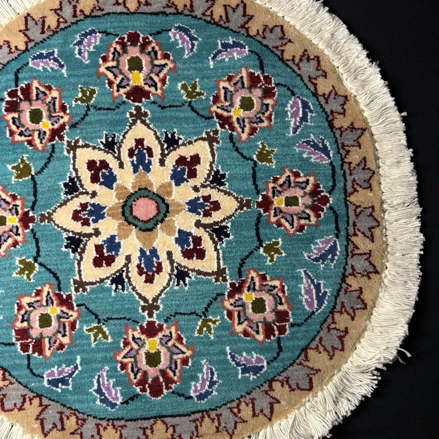 Persian Nain Round Medallion Rug Hand Knotted Size 20”x20” Or 50cm Blue Rug