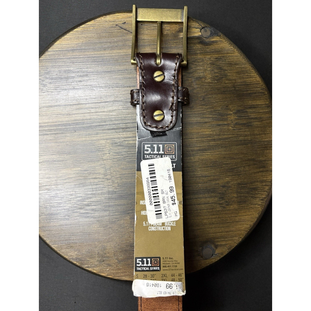 5.11 Tactical Casual Belt Size Small 28”- 30” Brown Leather Brass Buckle 59501