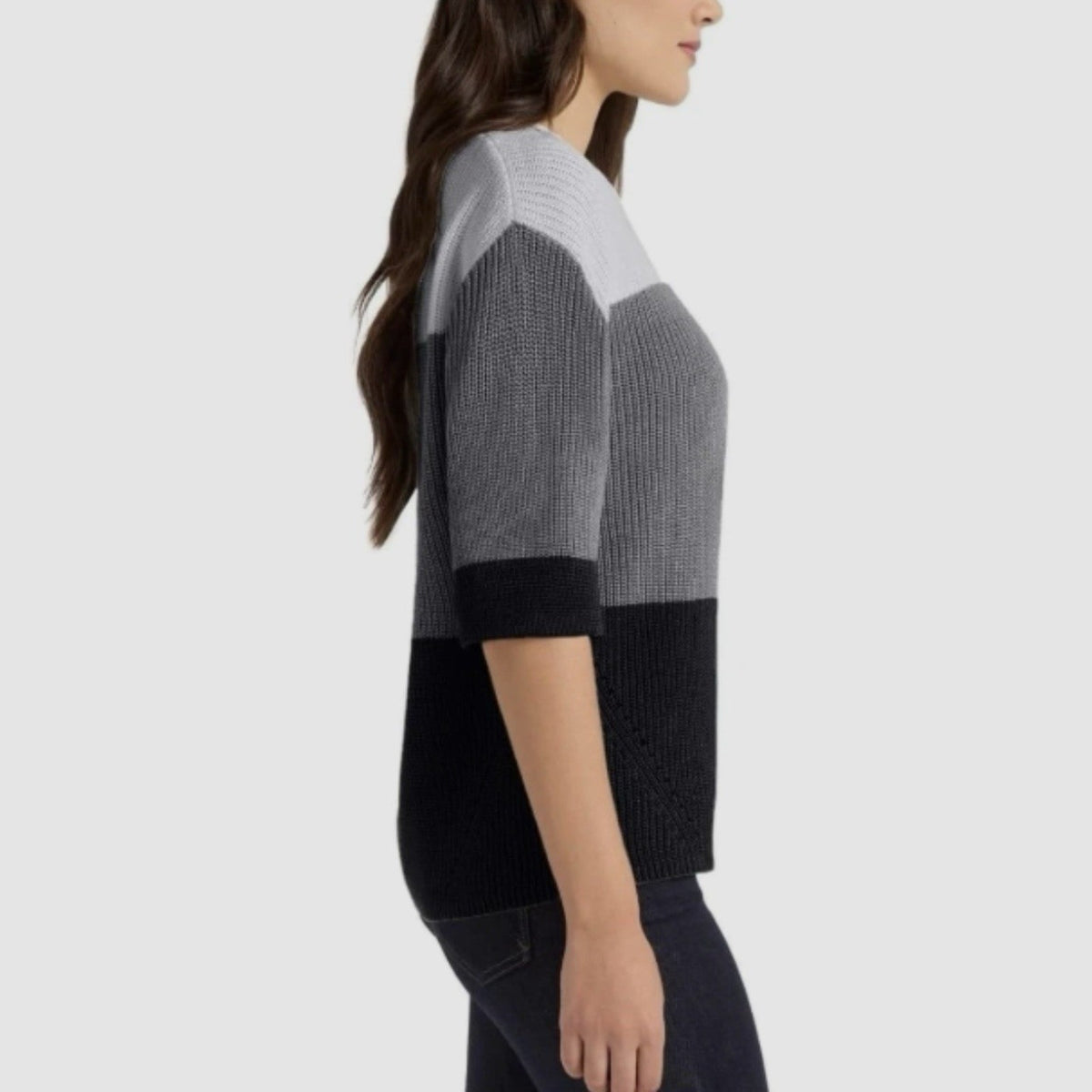 NEW Matty M Women's XXL Colorblock Sweater Polyester Crewneck (Black,Grey,White)