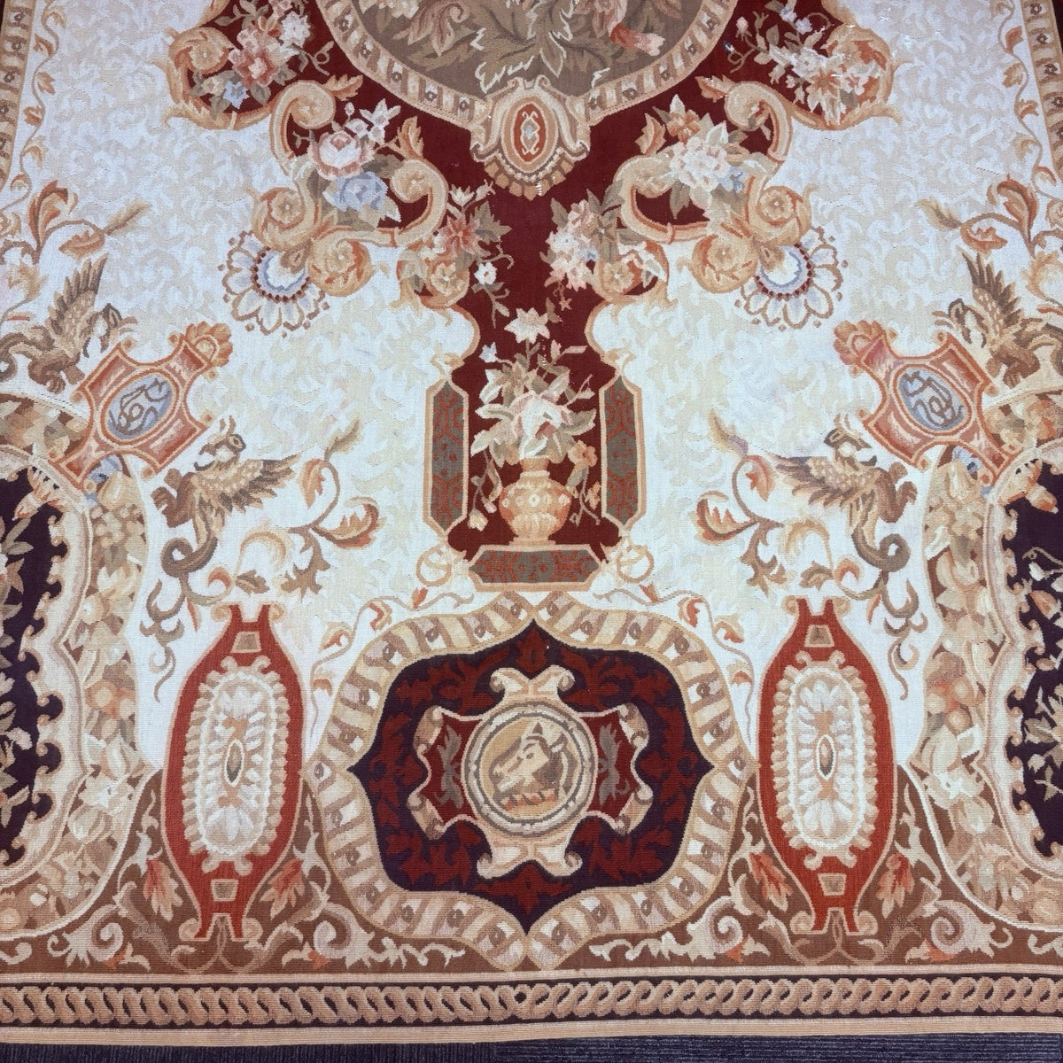 Antique French Tapestry 10x8, 19th Century, Hand Woven Aubusson Dragons