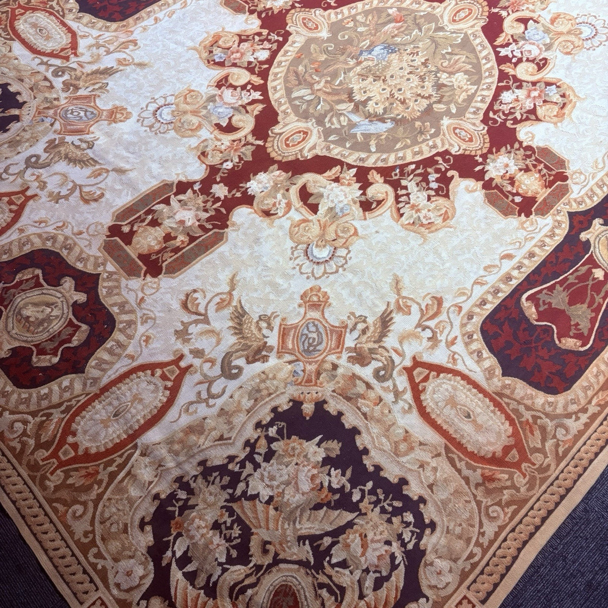Antique French Tapestry 10x8, 19th Century, Hand Woven Aubusson Dragons