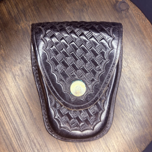 BACON Handcuff Case Black Basketweave w/ Chrome Snap Model 324 Bacon. RARE