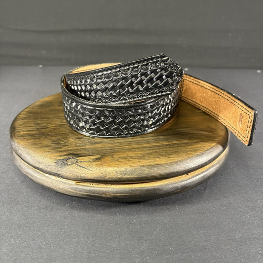 DutyMan Leather Duty Belt ( 1321 ) Size: 32, Black Basket Weave Buckle-less Belt