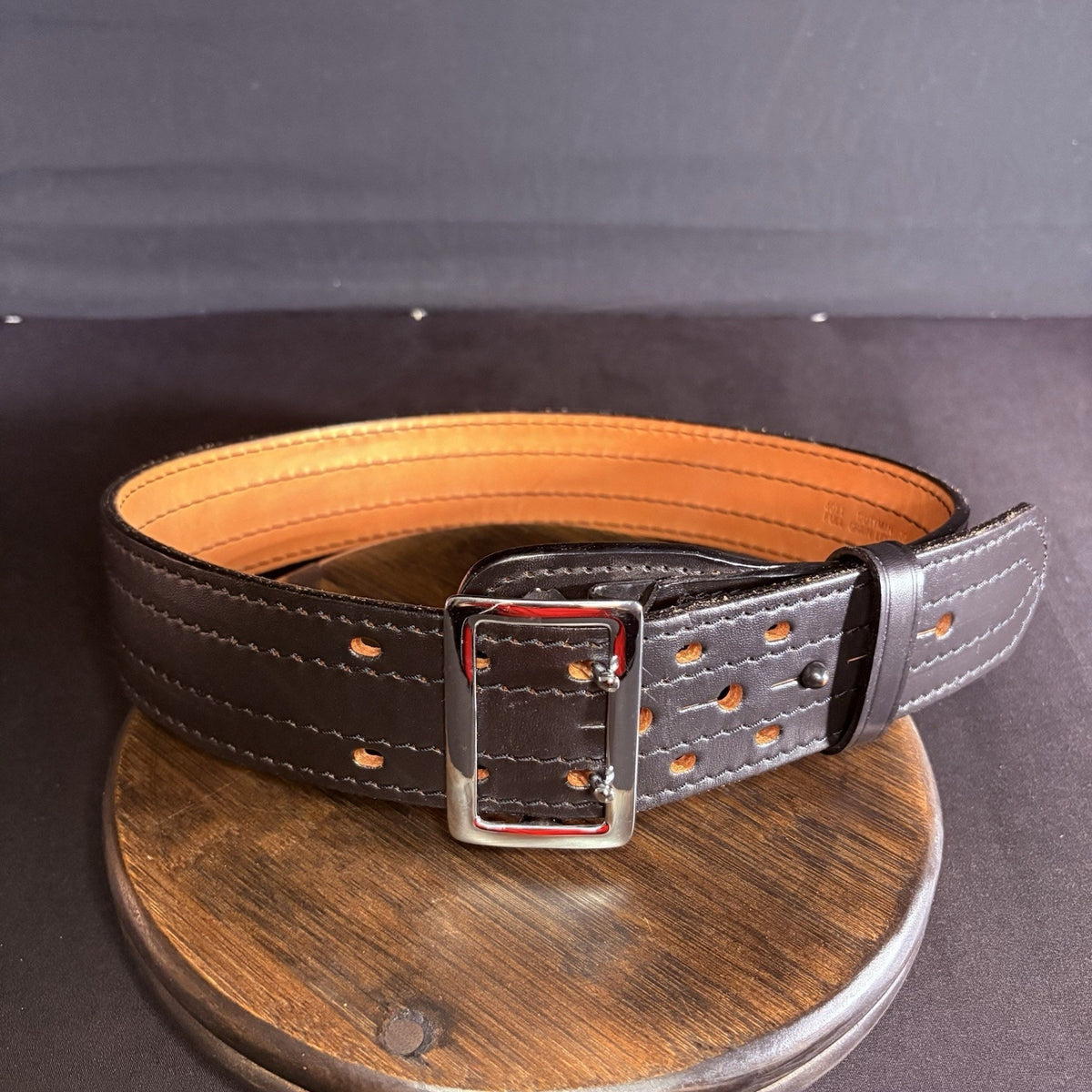 DutyMan Duty Belt Size 30” Black Plain Leather Chrome Buckle 4 Row Stitched 4011
