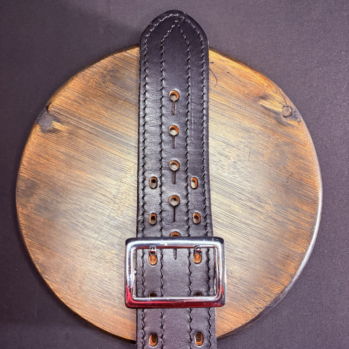 DutyMan Duty Belt Size 30” Black Plain Leather Chrome Buckle 4 Row Stitched 4011
