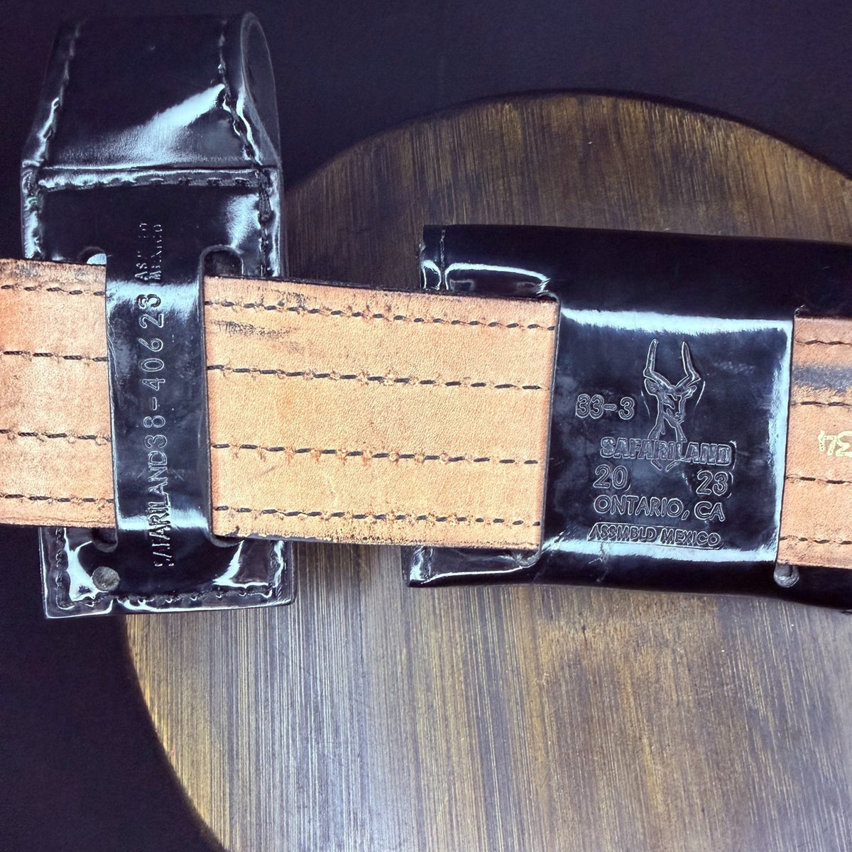 Don Hume Duty Belt Size 34" w/Handcuff, Mace, Glove Cases Hi-Gloss Black Leather