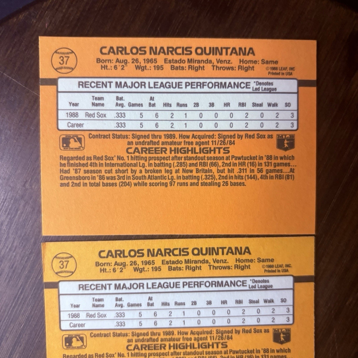 Lot of (3) 1989 Donruss RC Carlos Quintana #37 Rated Rookie NRMT-MT Red Sox