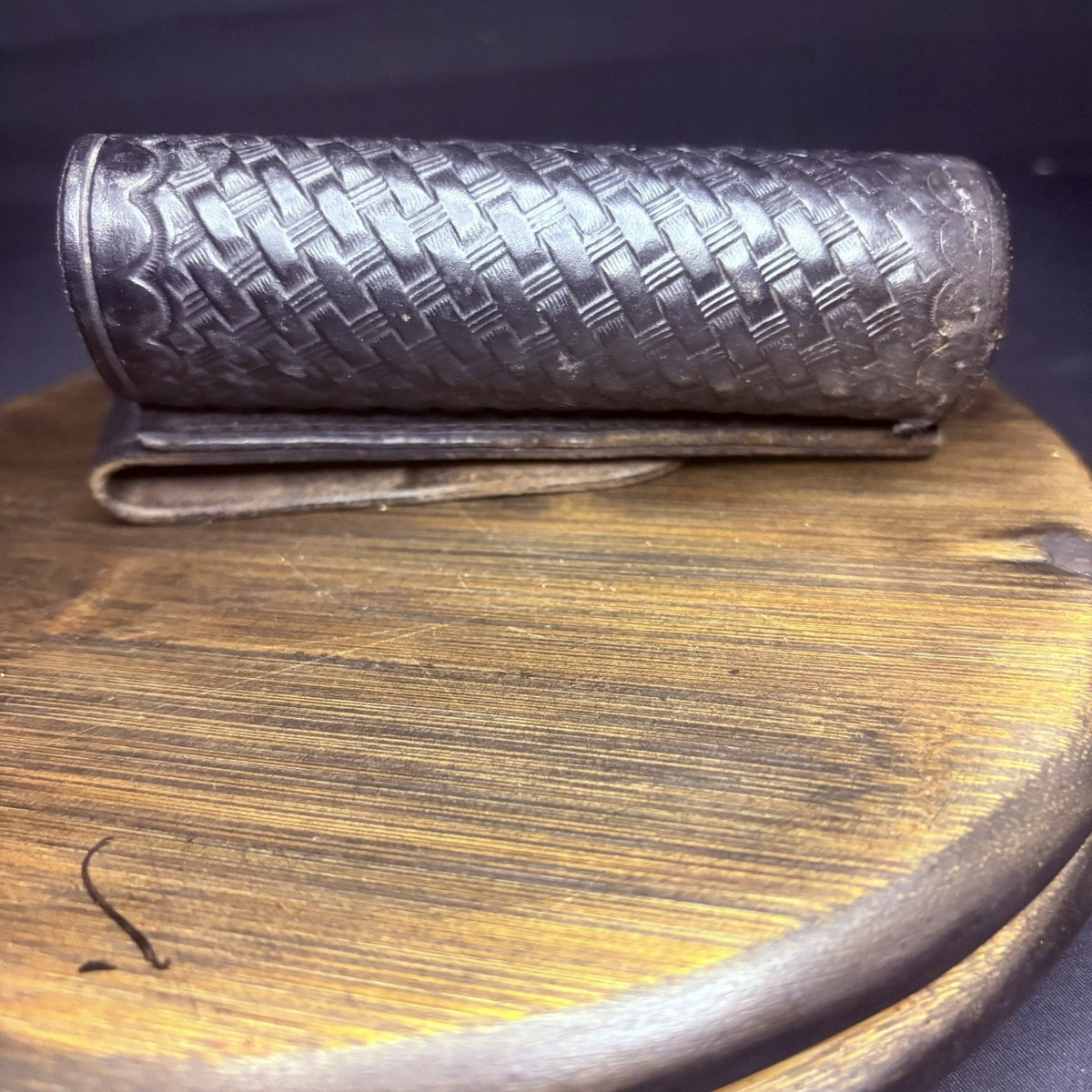 Tex Shoemaker Flashlight Pouch 92 Black Basketweave Leather 5.5" Long
