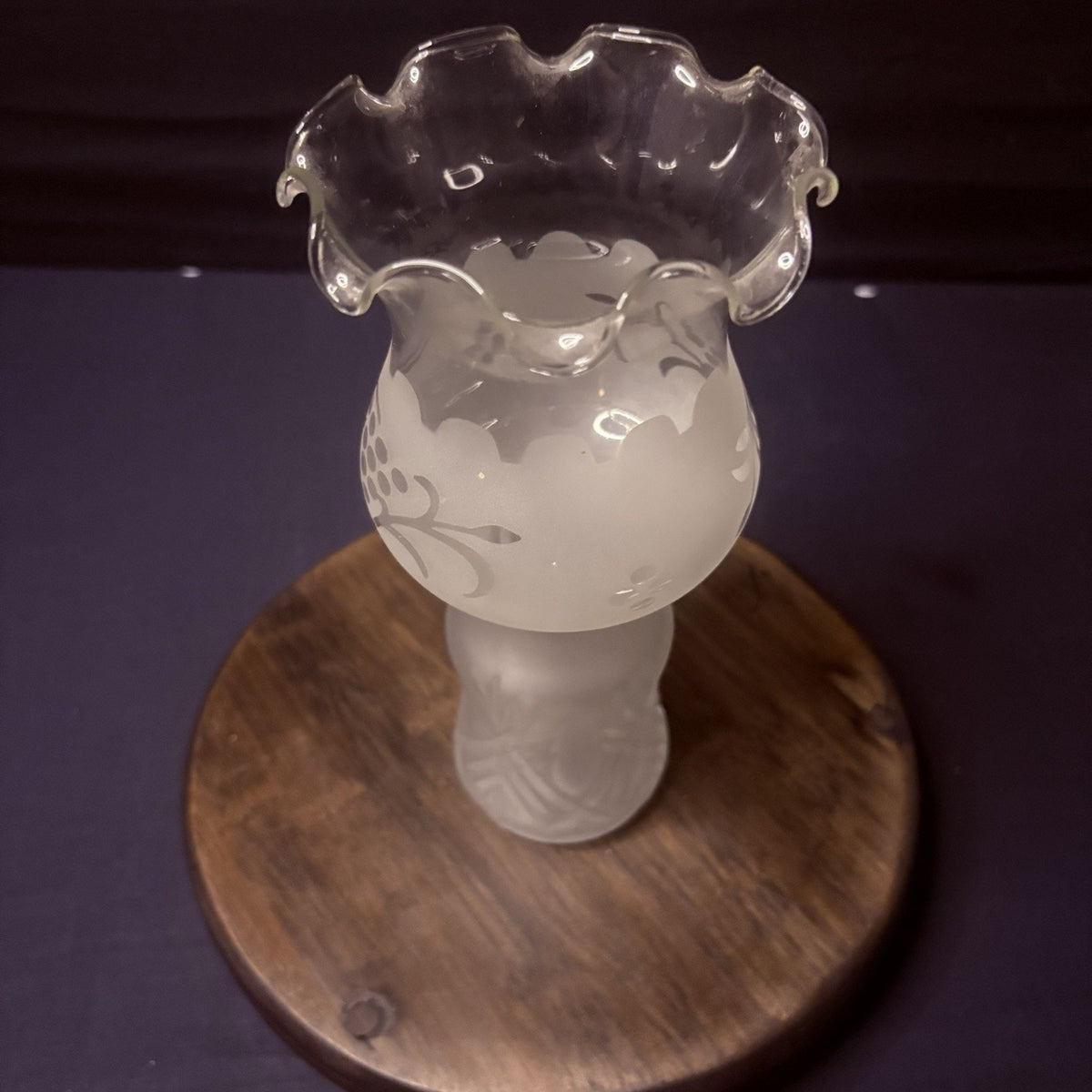Vintage LampLight Farms Miniature Hurricane Lamp By Frosted & Etched Glass 8.5"