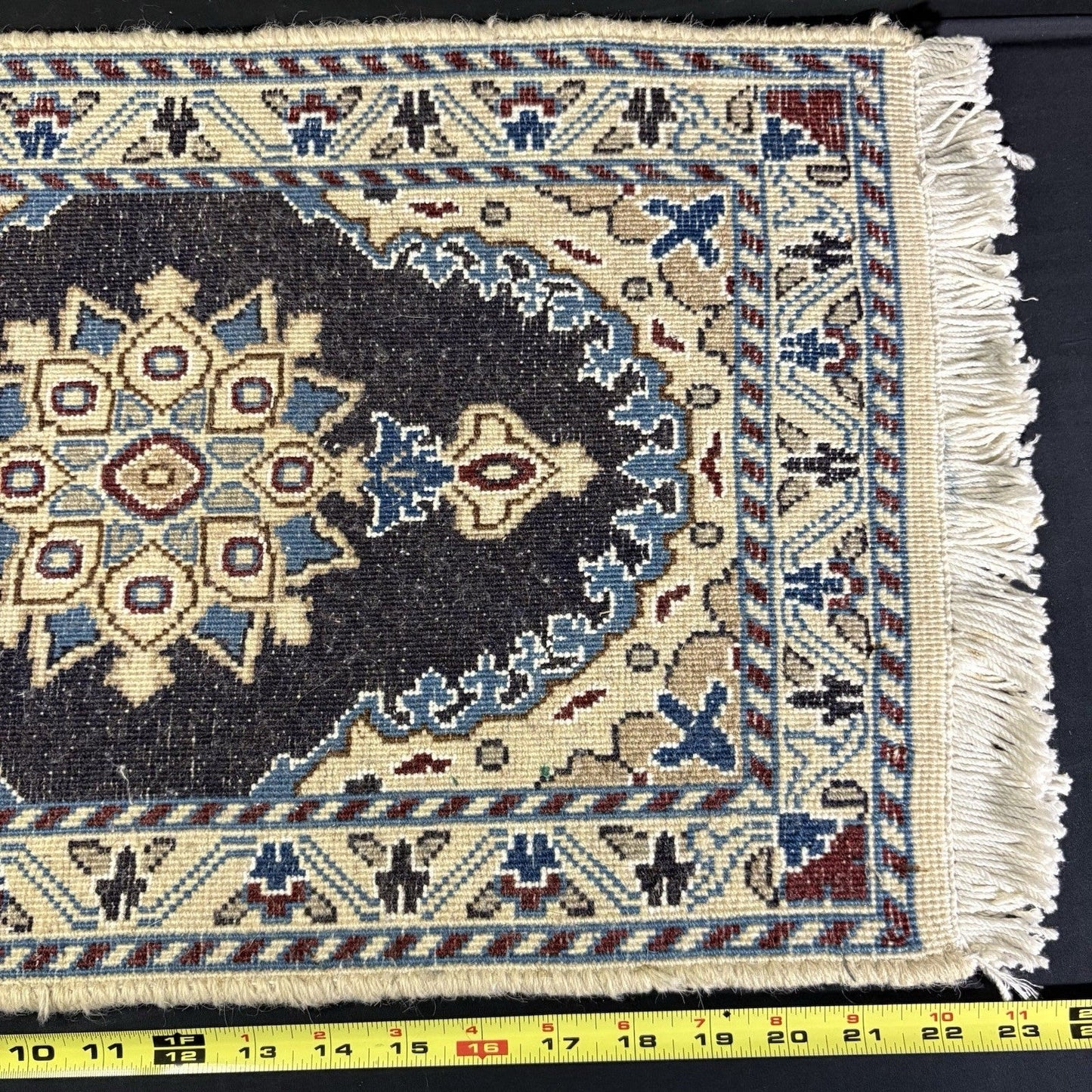Persian Rug Hand Knotted Blue Medallion 2'x1' or 22"x14" or 40cm X 60cm