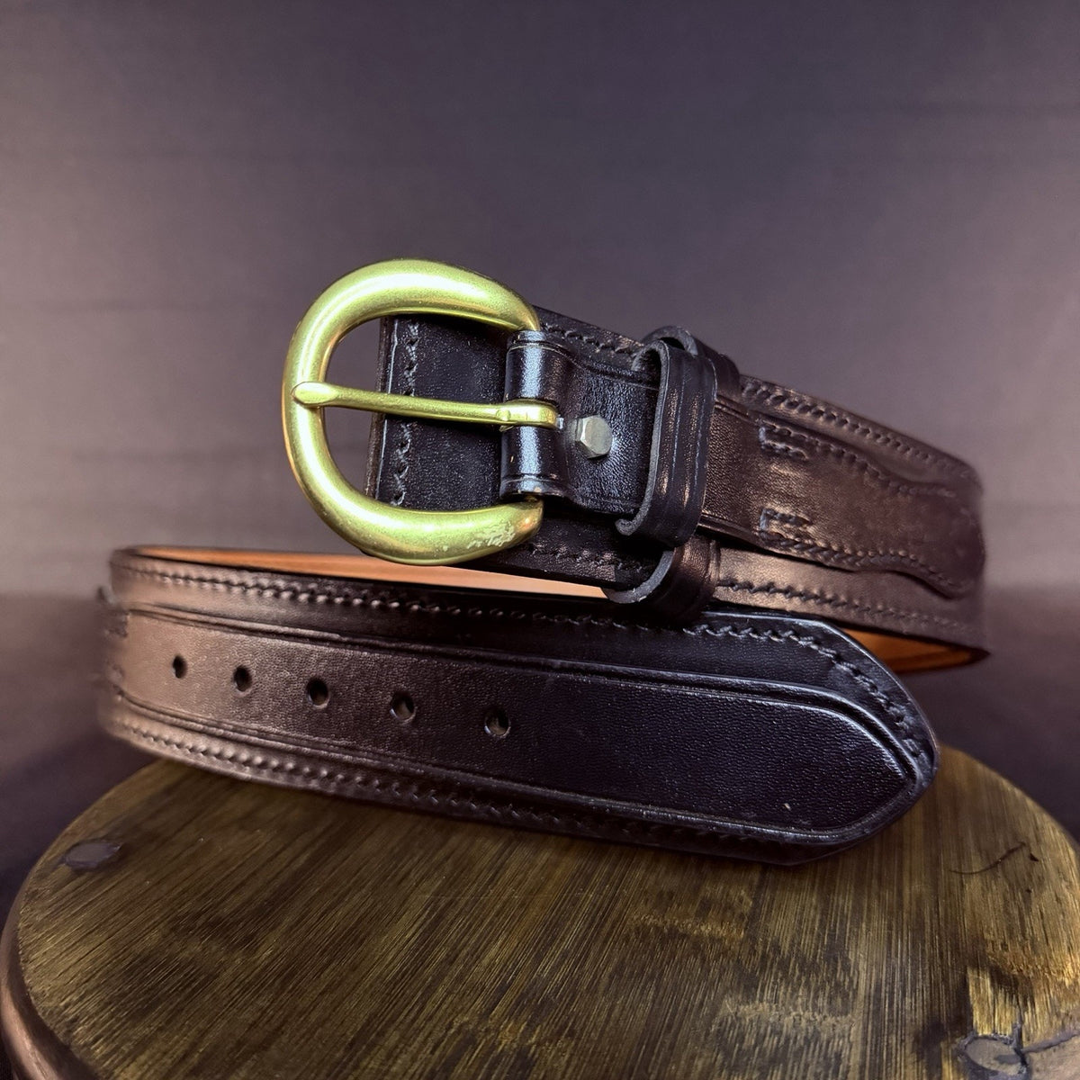 Dutyman River Belt Size 30" Black Plain Leather 2.25" Wide Brass Buckle 1111