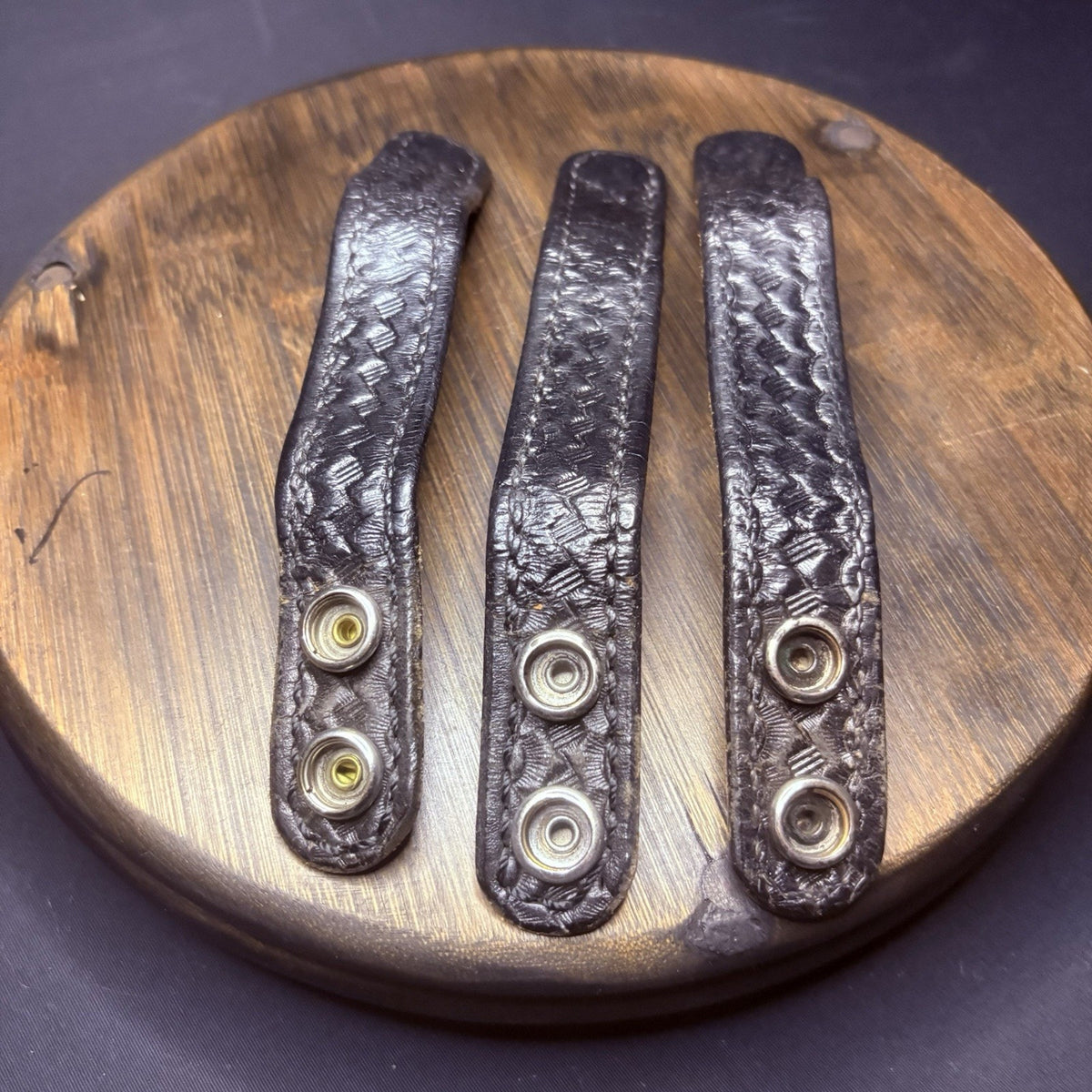 Duty Belt Keeper 3 Leather Black Basket Weave With Hidden Double Snaps
