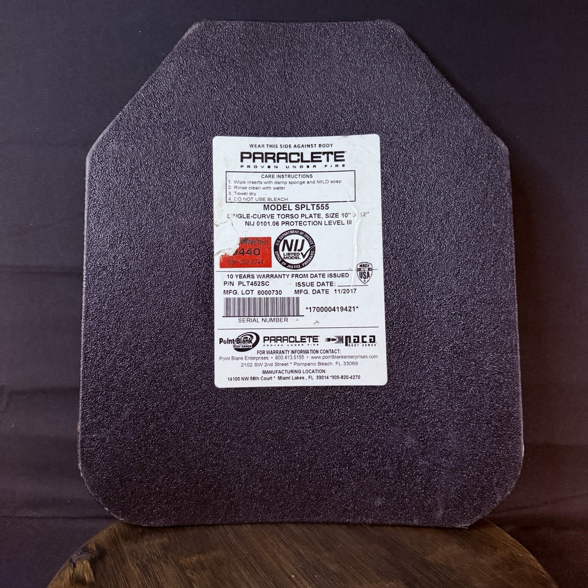 PB Ballistic Steel Plate Level 3 III 10"x 12" Shooters Cut SPLT555 In Warranty