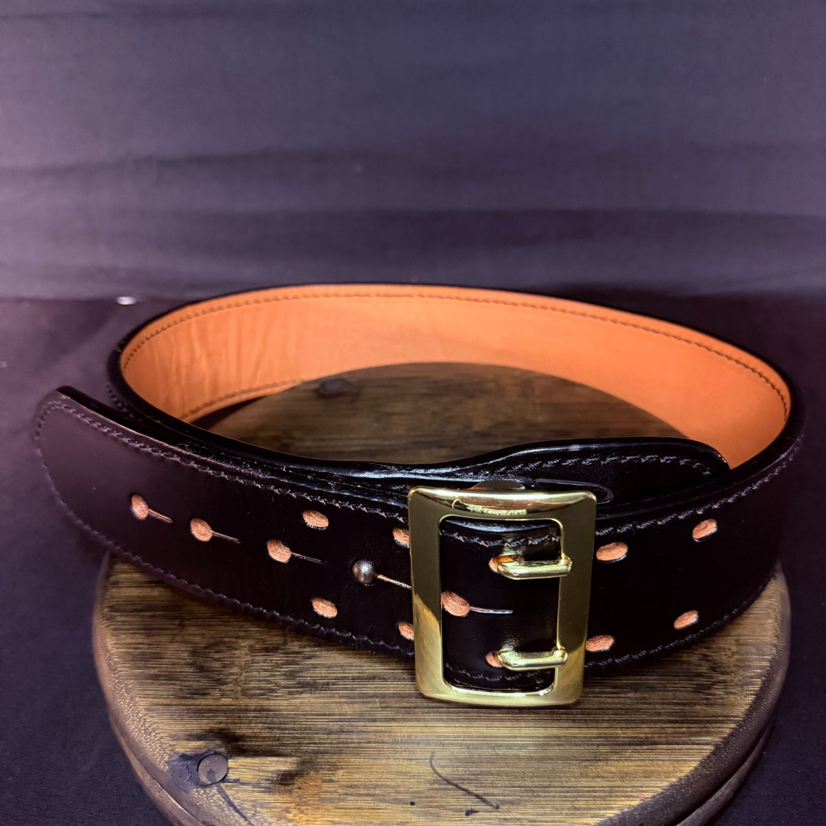 Dutyman Sam Browne Duty Belt Size 28" Black Leather Brass Buckle 2.25" Wide