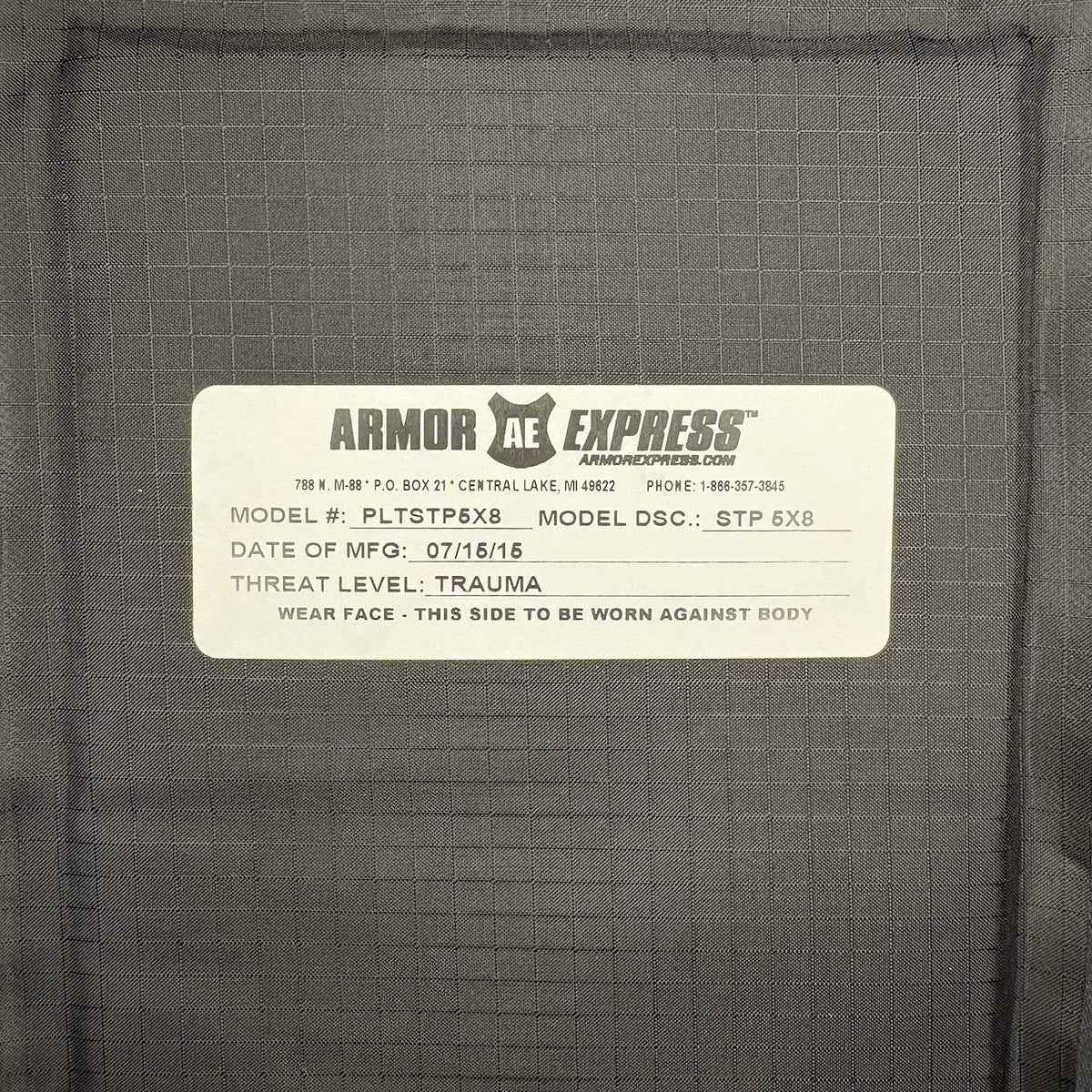 Armor Express Trauma Pad 5x8 Model STP Soft Black Impact Panel Body Armor