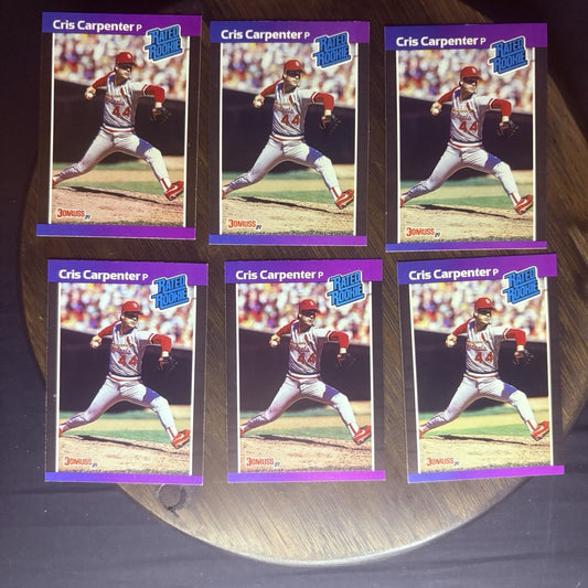 Lot of (6) 1989 Donruss #39 CHRIS CARPENTER (RATED ROOKIE) St. Louis Cardinals