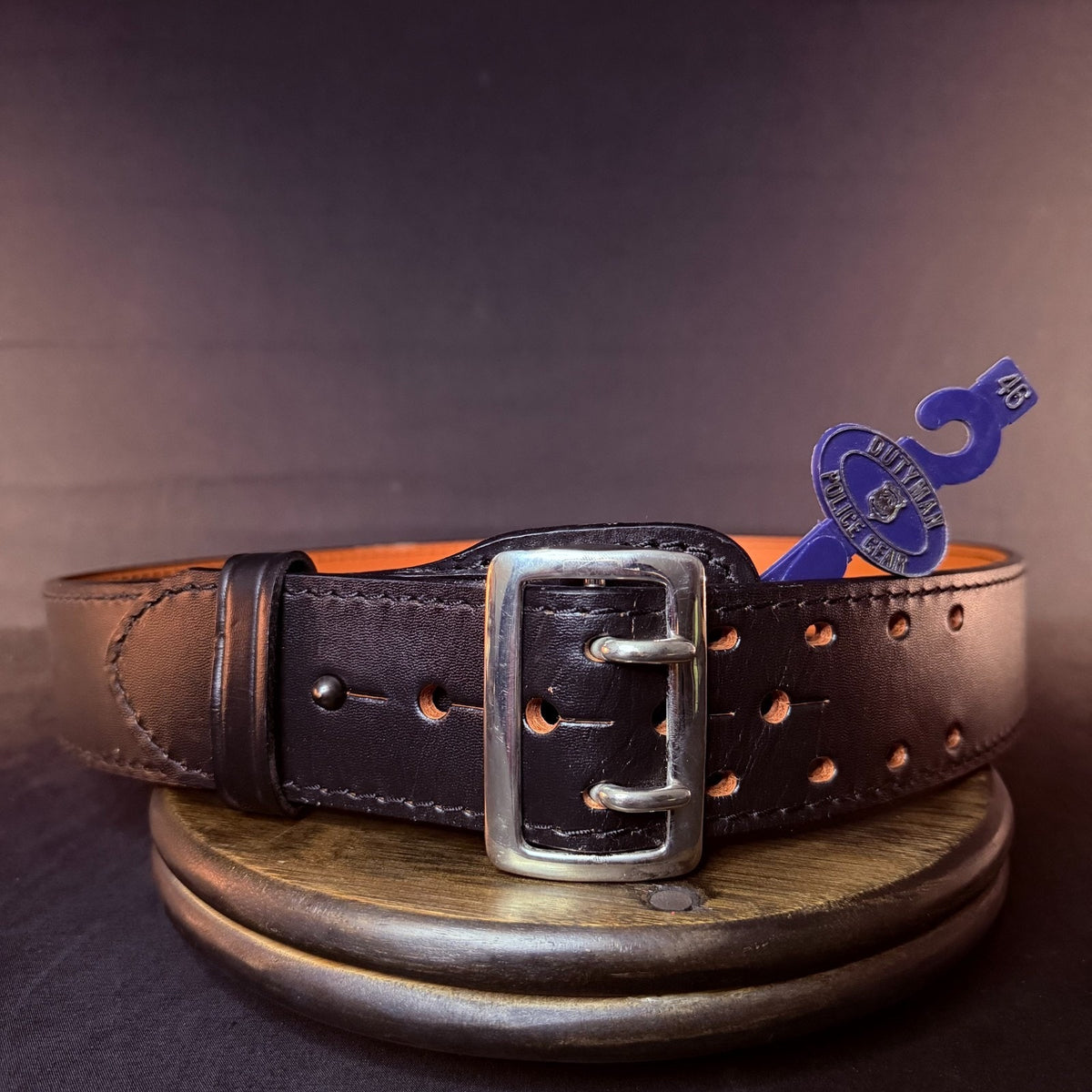 Dutyman Sam Browne Duty Belt Size 46" Plain Black Leather Nickel Buckle 2.25"