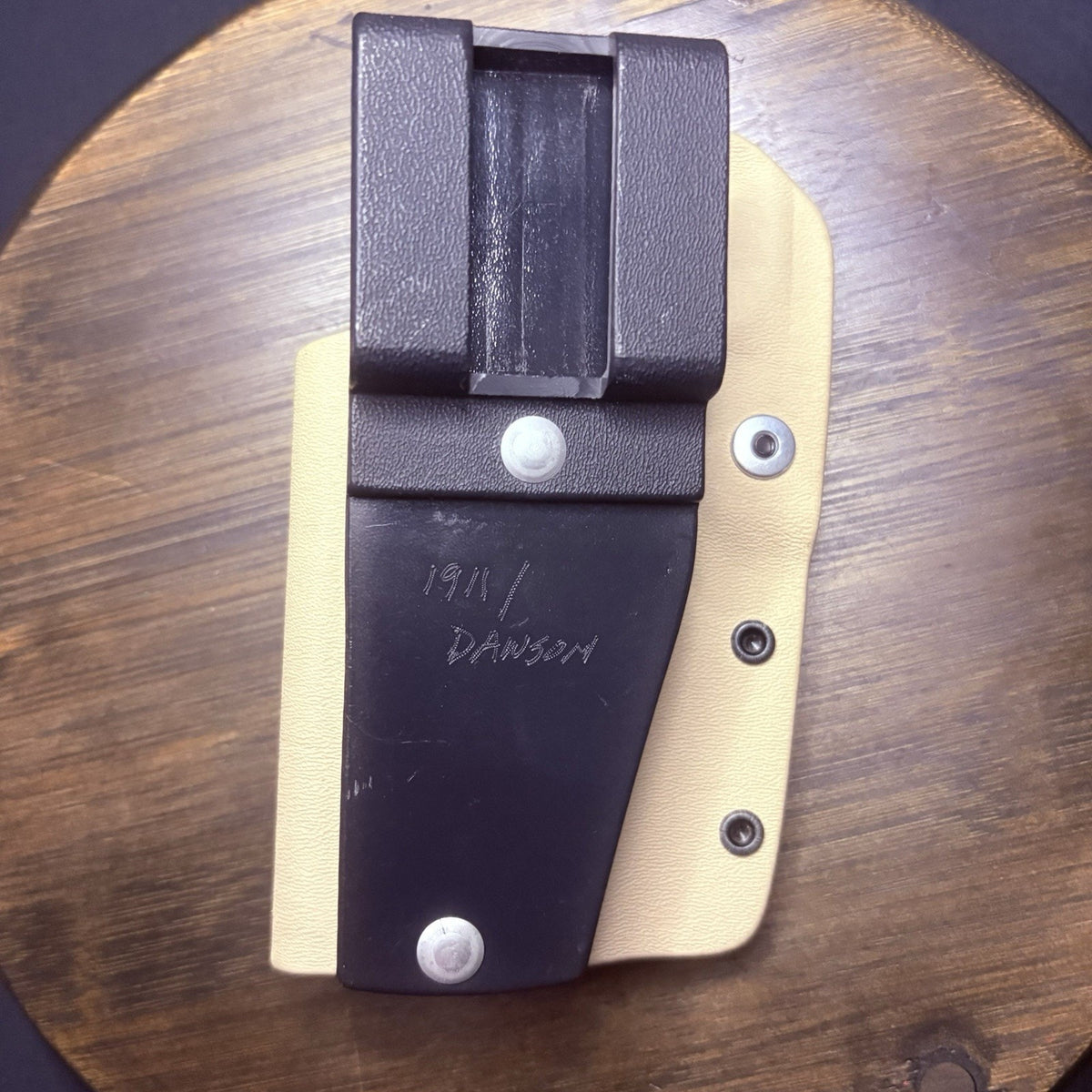 Dawson 1911 Kydex Holster RH OWB Desert Tan Hand Engraved Double Belt Loop RARE