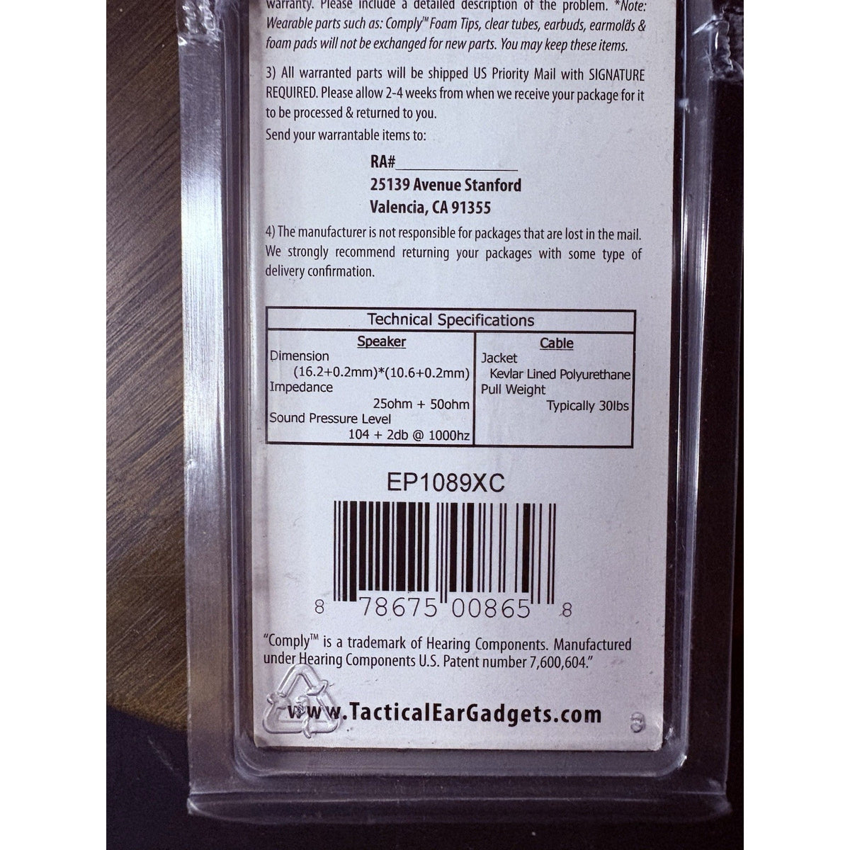 FOX CT Listen-Only Earpiece EP1089XC w/ Clear-Coiled Tube By Earphone Connection