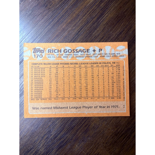 1988 Topps Tiffany Rich Gossage Baseball Cards #170 High Grade See photos