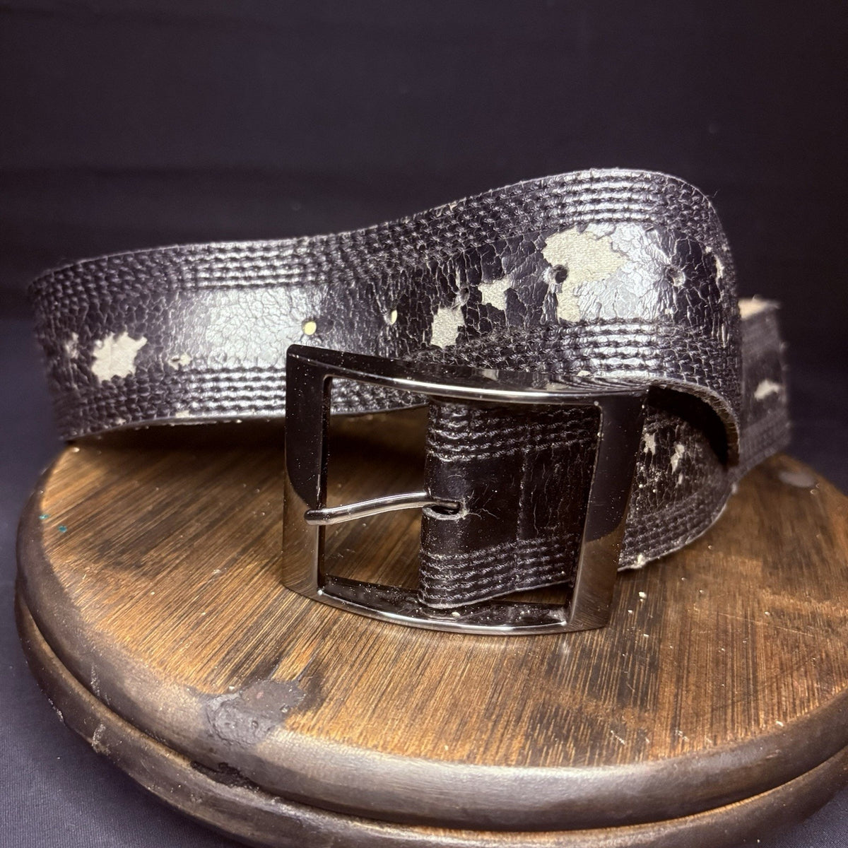 Distressed Worn Medium Leather Belt Black Duty Belt 30"-32" Waist