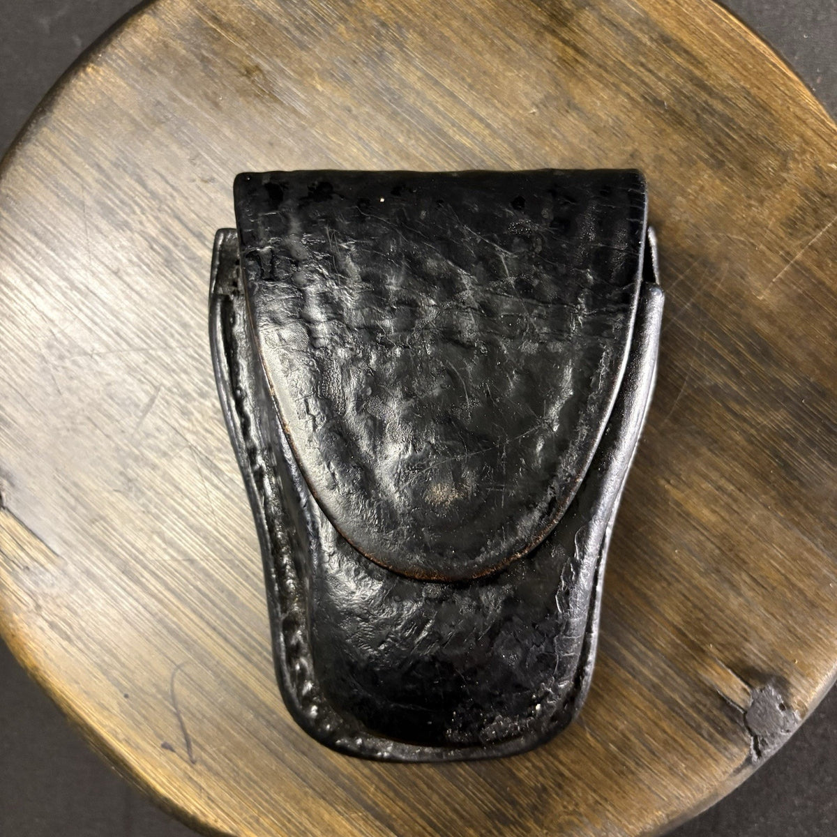 Aker Chain Handcuff Case 501 Basket Weave Leather Hidden Snap USA Made