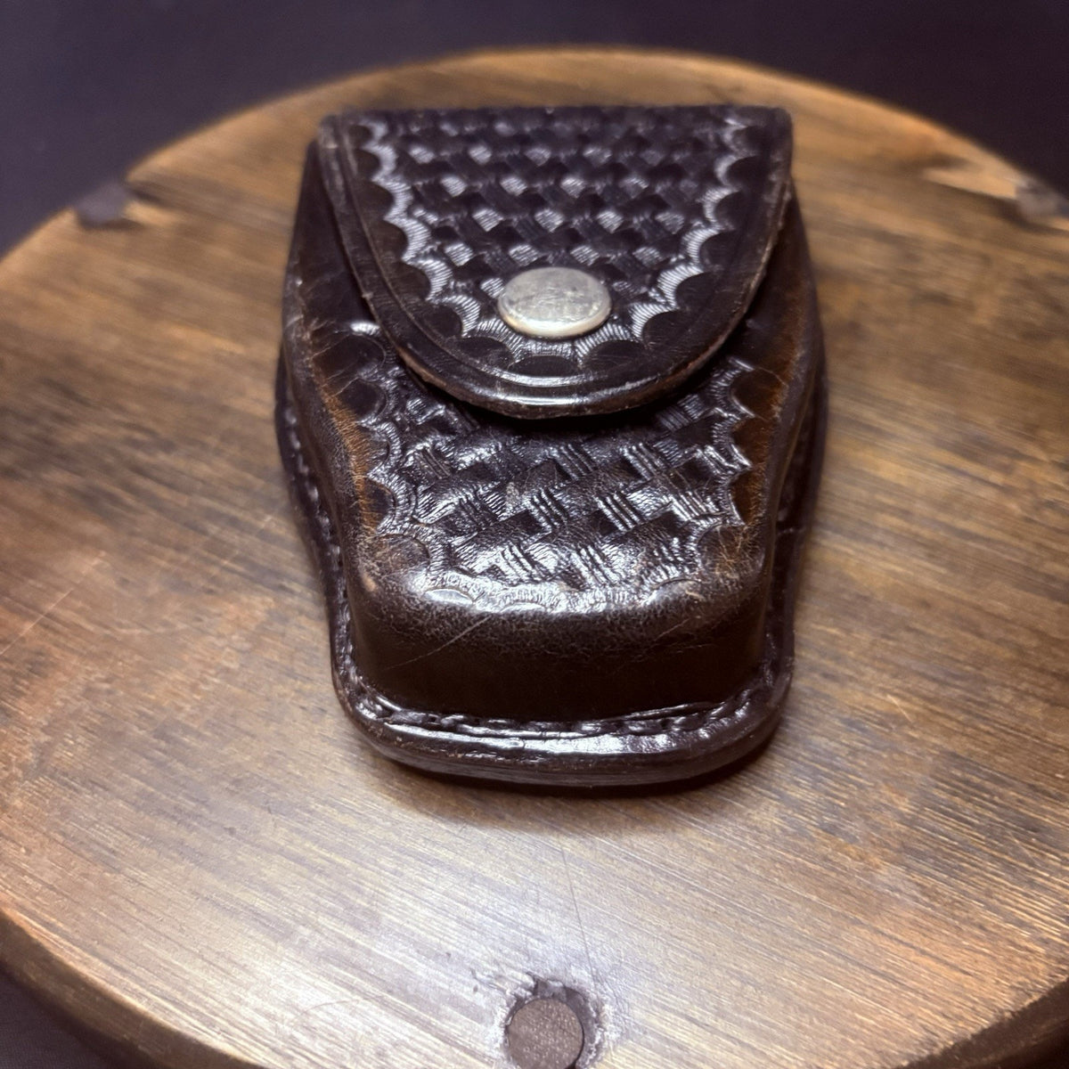 Tex Shoemaker Handcuff Case 204 Black Basket Leather Chrome Snap Chain/Hinge