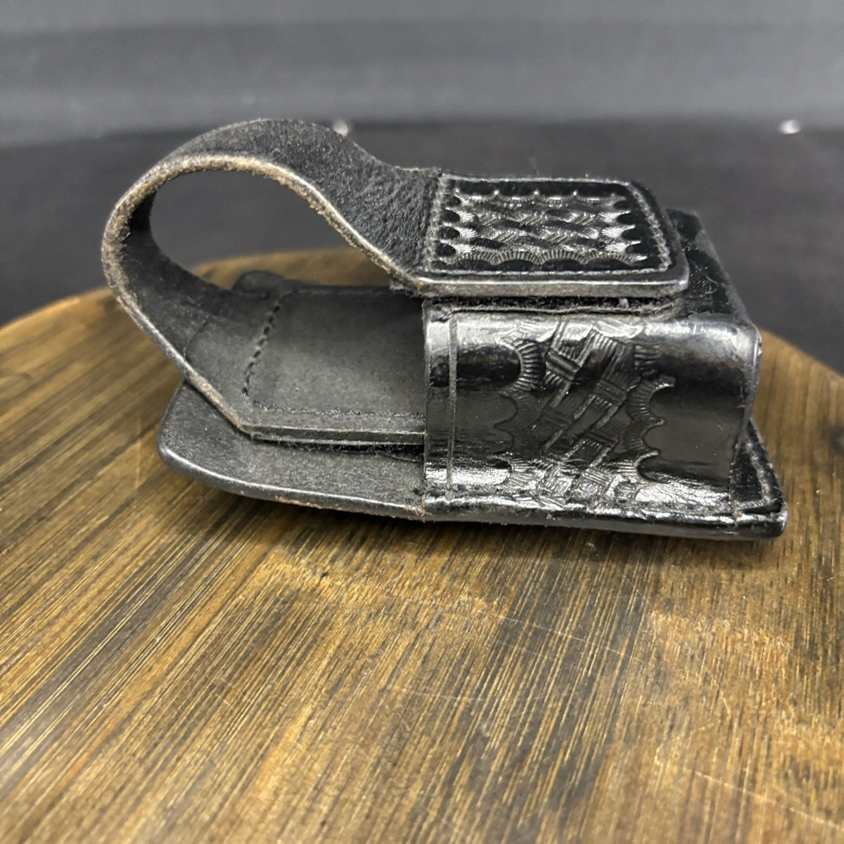 AKER Universal Tape Recorder Pouch 601 Black Basketweave Leather Duty