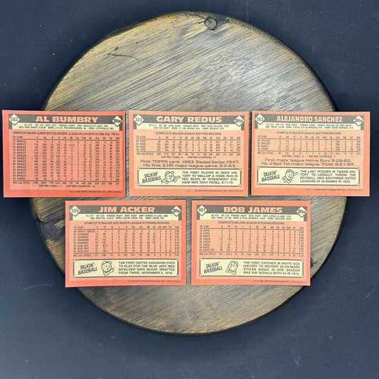 1986 Topps High Grade Cards #583, #342, #563, #569, #467 MLB Baseball (Lot Of 5)