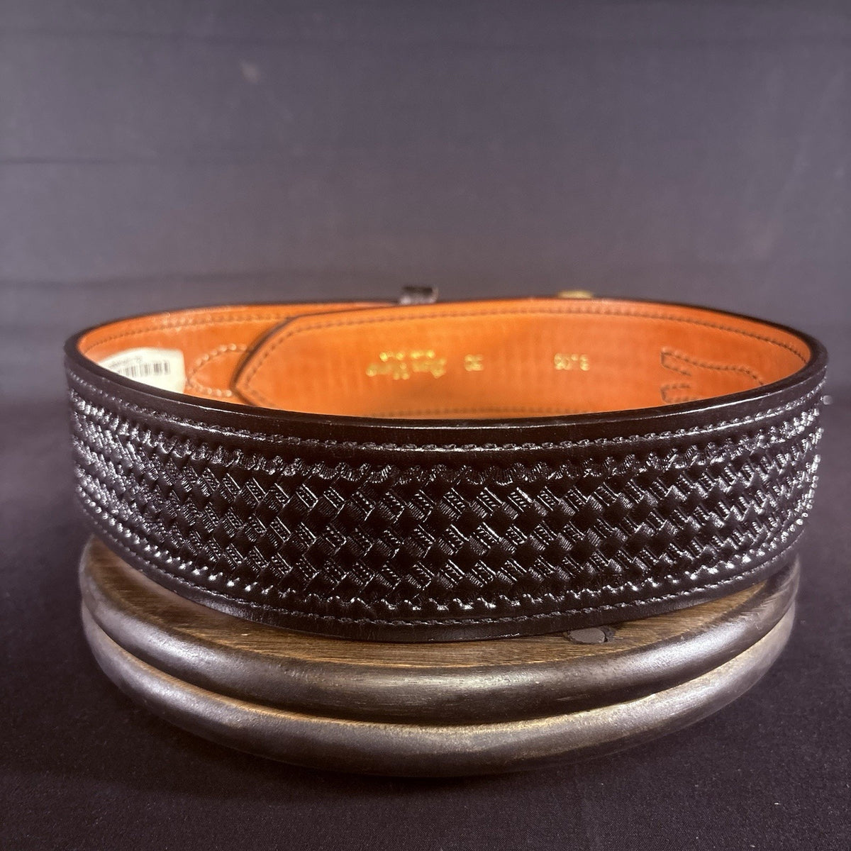 Don Hume Duty Belt Size 30" B106 Basketweave Black Leather Brass Buckle